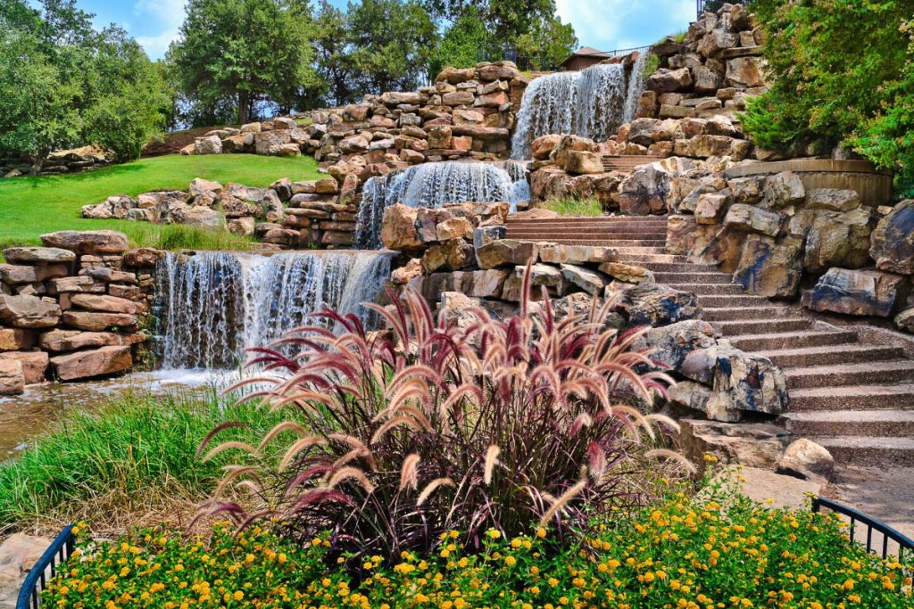 A triple cascading stone waterfall.
